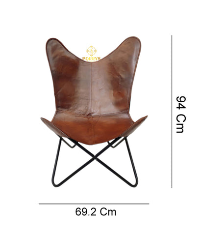 PARRYS LEATHER WORLD - Butterfly Chair - Genuine Brown Leather Butterfly Chair For Home And Office, Indian Handmade Leather Openable Chair – Comfortable Chair