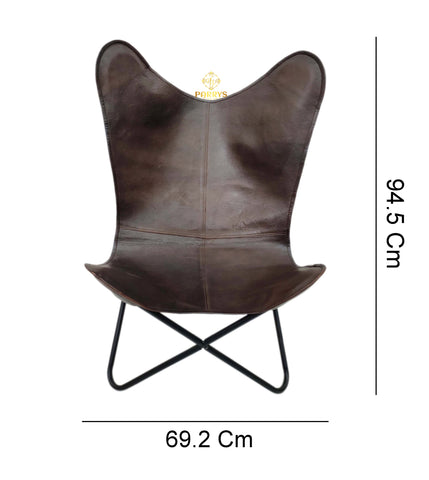PARRYS LEATHER WORLD - Butterfly Chair - Handmade Brown Leather Butterfly Chair For Home And Office Indian Genuine Iron Stand Openable Chair – Living Room Chair