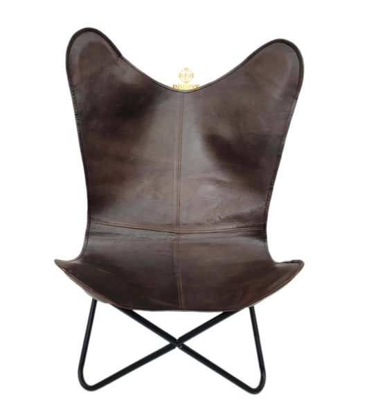 PARRYS LEATHER WORLD - Butterfly Chair - Handmade Brown Leather Butterfly Chair For Home And Office Indian Genuine Iron Stand Openable Chair – Living Room Chair