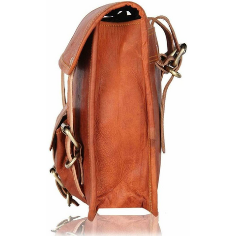 Parrys Leather World Motorcycle Vintage Goat Leather 2 Saddle Bags Panniers Multi Pocket Bag Handmade