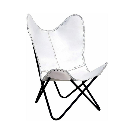 Parrys Leather World Vintage Leather Butterfly Salu Chair | Leather Handmade Chair for Lounge Accent Outdoor and Indoor Home Décor, Relax Arm Chairs (White Fold-able Stand)