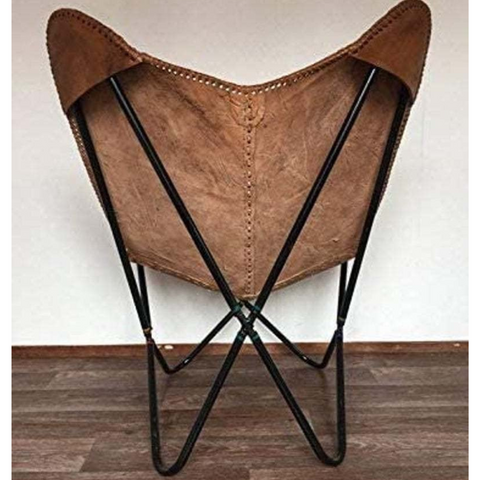 Parrys Leather World Vintage Leather Butterfly Salu Chair | Leather Handmade Chair for Lounge Accent Outdoor and Indoor Home Décor, Relax Arm Chairs (Brown Fold-able Stand)