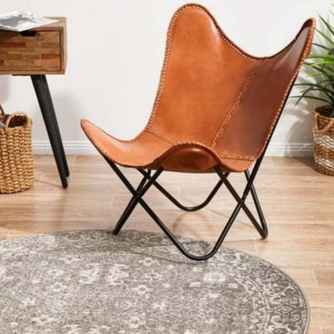 Parrys Leather World Vintage Leather Butterfly Salu Chair | Leather Handmade Chair for Lounge Accent Outdoor and Indoor Home Décor, Relax Arm Chairs (TAN Fold-able Stand)