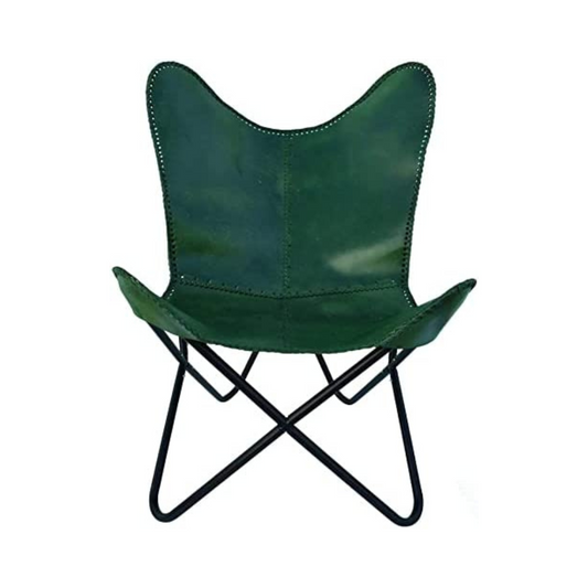 Parrys Leather World Vintage Leather Butterfly Salu Chair | Leather Handmade Chair for Lounge Accent Outdoor and Indoor Home Décor, Relax Arm Chairs (Green Fold-able Stand)