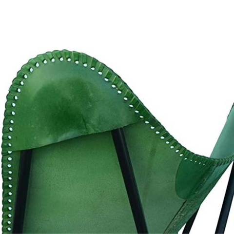 Parrys Leather World Vintage Leather Butterfly Salu Chair | Leather Handmade Chair for Lounge Accent Outdoor and Indoor Home Décor, Relax Arm Chairs (Green Fold-able Stand)