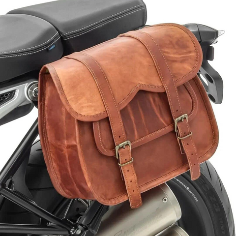 Parrys Leather World Leather Motorcycle Saddle 2 Side Pannier Bag Handmade Brown Real Leather Saddles | Saddlebags Saddle Panniers (2 Bags)
