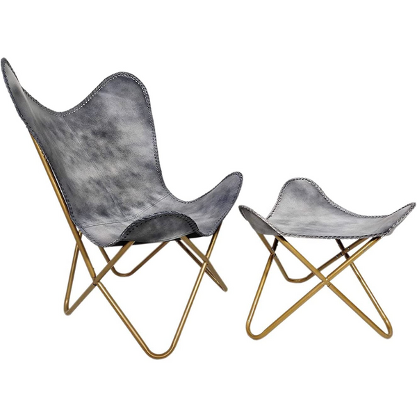 Leather Butterfly Chair with Footstool