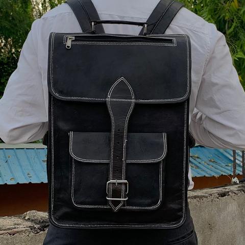 Parrys Leather World Unisex Handmade Vintage Leather Backpack, Laptop Backpack bag, Shoulder Satchel Rucksack Casual Bag for Women & Men College Travel Bag (14 Inch)