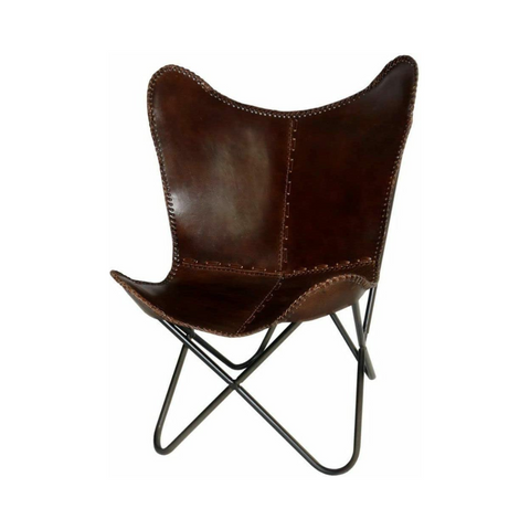 Parrys Leather World Vintage Leather Butterfly Salu Chair | Leather Handmade Chair for Lounge Accent Outdoor and Indoor Home Décor, Relax Arm Chairs (Brown Fold-able Stand)