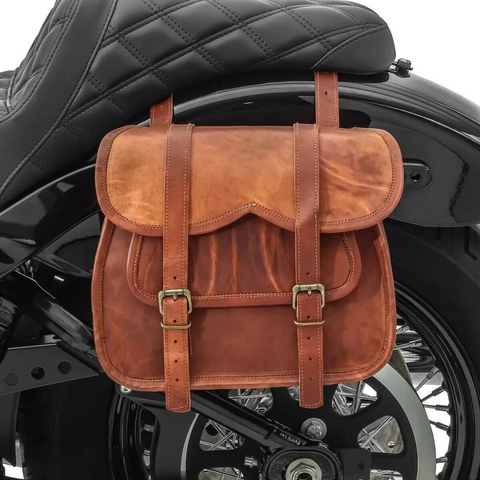 Parrys Leather World Leather Motorcycle Saddle 2 Side Pannier Bag Handmade Brown Real Leather Saddles | Saddlebags Saddle Panniers (2 Bags)
