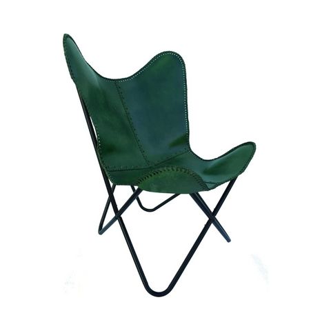 Parrys Leather World Vintage Leather Butterfly Salu Chair | Leather Handmade Chair for Lounge Accent Outdoor and Indoor Home Décor, Relax Arm Chairs (Green Fold-able Stand)